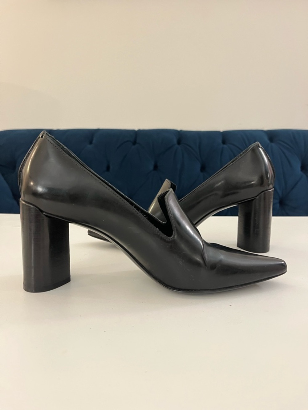 COS Black Leather Pointed Toe Chunky Block Heel Pumps Loafers Women’s Size 37